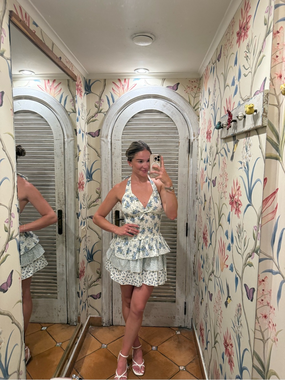Floral Blue & White Halter Mini Dress